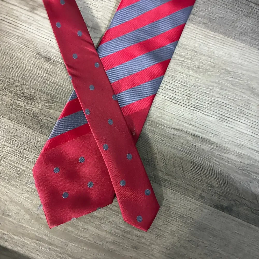 Fioruzzi Italian Designer Red Gray Striped Dots Dress Necktie